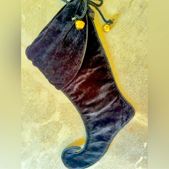 Shabby Cottage Christmas Stocking Leopard & Black Velvet Jingle Bells Paris Chic - Picture 12 of 13